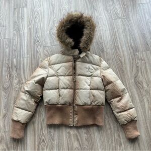 Vintage Baby Phat Women’s Fur Trimmed Hooded Genuine Leather Jacket Size Large